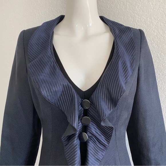 Giorgio Armani navy ruffle collar Jacket - Picture 2 of 7